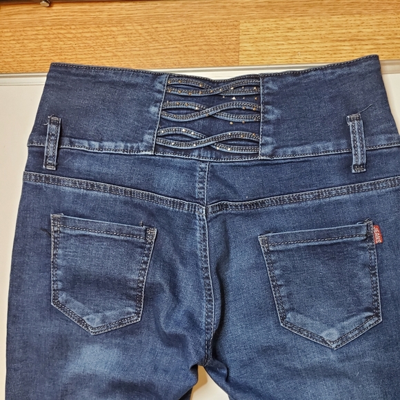 Fashion High Waisted Dark Blue Denim Jeggings. - Picture 5 of 6